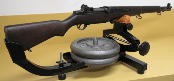 M1 Garand rifle mounted on the bench rest